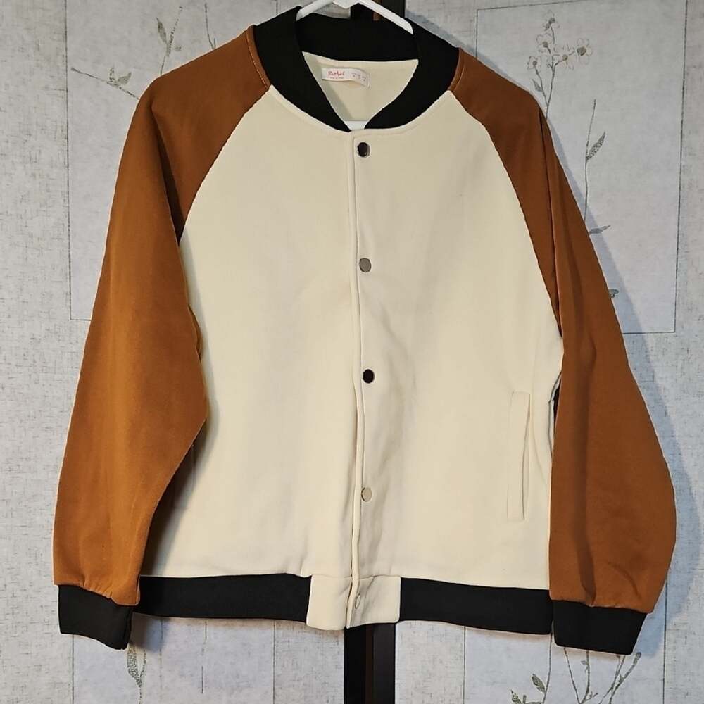 ROMWE Cream and Brown Bomber Jacket